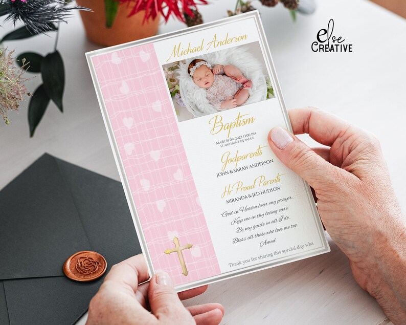 Rosary Cards, Baptism Invitation Template, Editable & Printable Instant