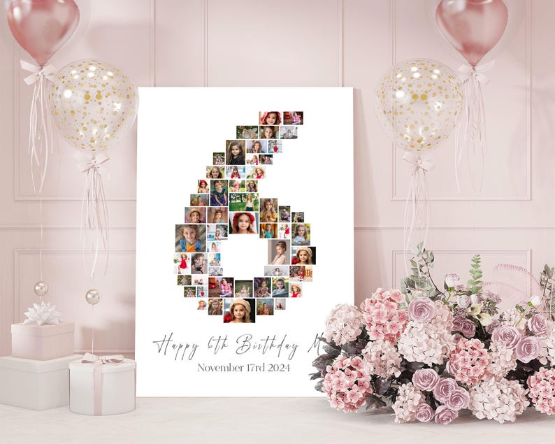 6th Birthday Photo Collage Template: Custom Number 6 Gift (canva ...