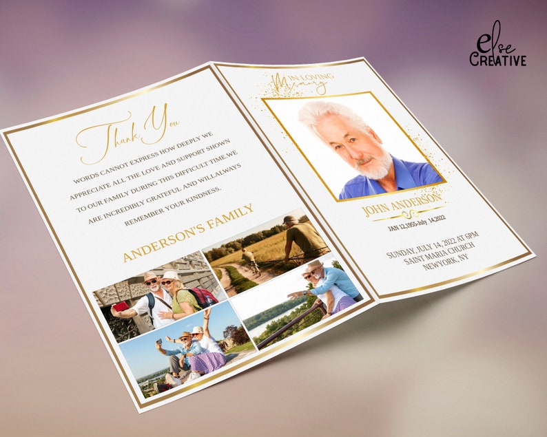 Gold Frame Funeral Program,memorial Program Template,funeral Program