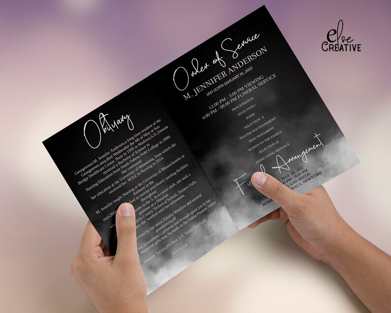 Black White Funeral Program Template,in Loving Memory,memorial Program ...