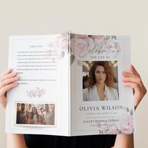 Pink Roses Funeral Program Template: A4 Memorial Booklet (Digital Download)