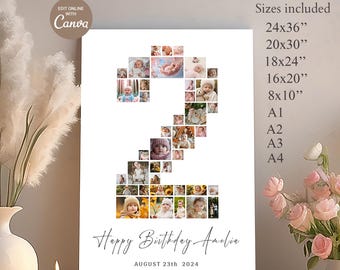 Zweiter Geburtstag Fotocollage: 2 Jahre altes Andenken (Canva Template)