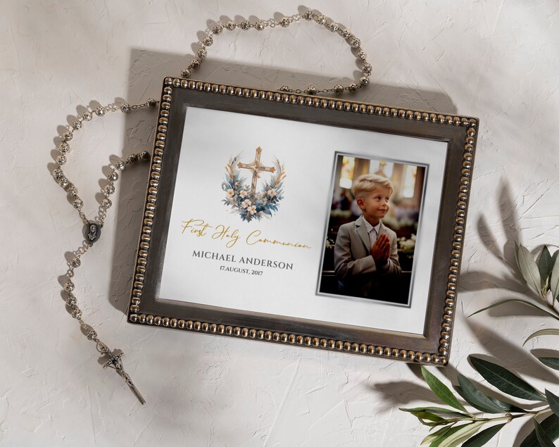 Personalized First Communion Photo Frame: Cross Keepsake (digital ...