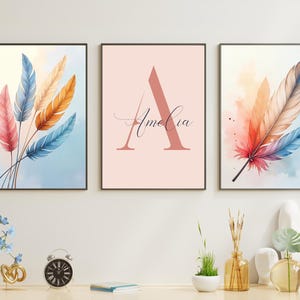Feder Kinderzimmer Druck, Kinderzimmer Wandbild, Pastell Feder Kinderzimmer Kunst, Mädchen Kinderzimmer Druck, Boho Digitaldruck, Babyzimmer benannt