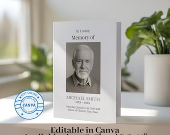 Modelo editável de programa funerário – Cerimônia Memorial, Obituário (Modelo do Canvas)