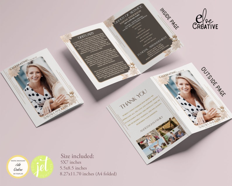 Printable Funeral Program Template: Celebration of Life, Obituary Card ...
