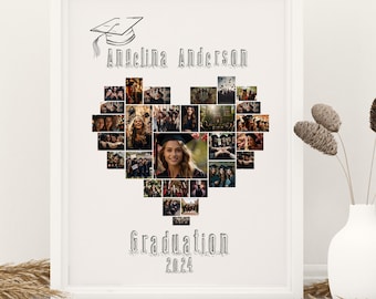 Graduation Photo Collage Template: 27 Photos, Heart Design (Canva, Digital Download)