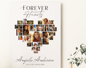 SET Funeral Heart Collage Templates, heart Funeral Photo Collage for men or woman, Celebration of Life, Easel Display Memorial Poster,05