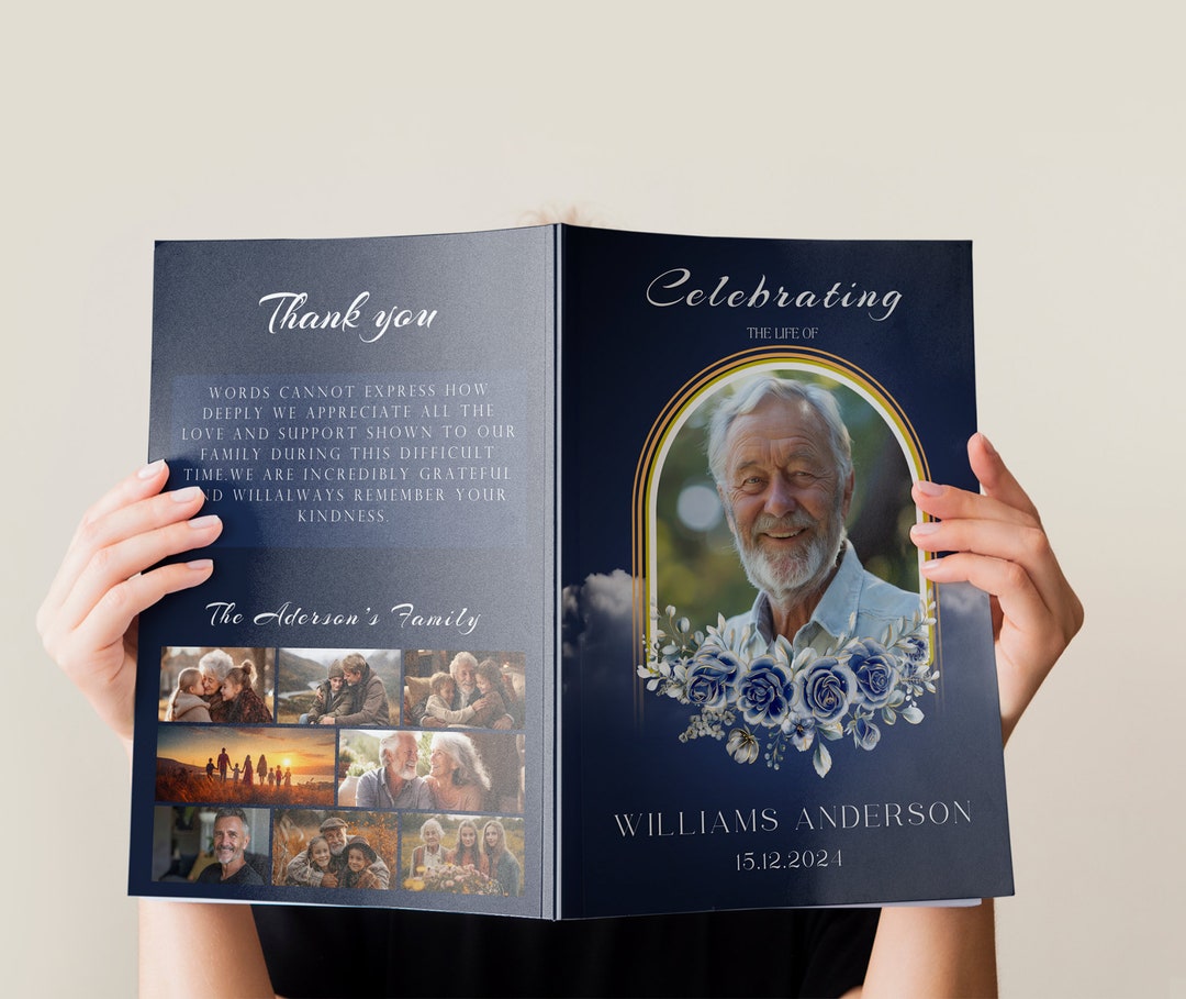 A4 BOOKLET Memorial Program (8 Pages)| BLUE Funeral Program ...