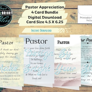 Conjunto de 4 paquetes de tarjetas de agradecimiento al pastor Conjunto de tarjetas de agradecimiento para pastores Descarga digital Tarjetas imprimibles para la colección de tarjetas de pastor Conjunto de cuatro