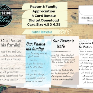 Lot de 4 cartes de remerciement pour pasteur et famille, cartes pour femme de pasteur, carte de famille pour pasteur, lot de quatre cartes pour pasteur et femme de pasteur