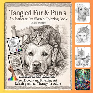 Tangled Fur & Purrs: An Intricate Pet Sketch Digital Coloring Book (PDF + JPEGs)