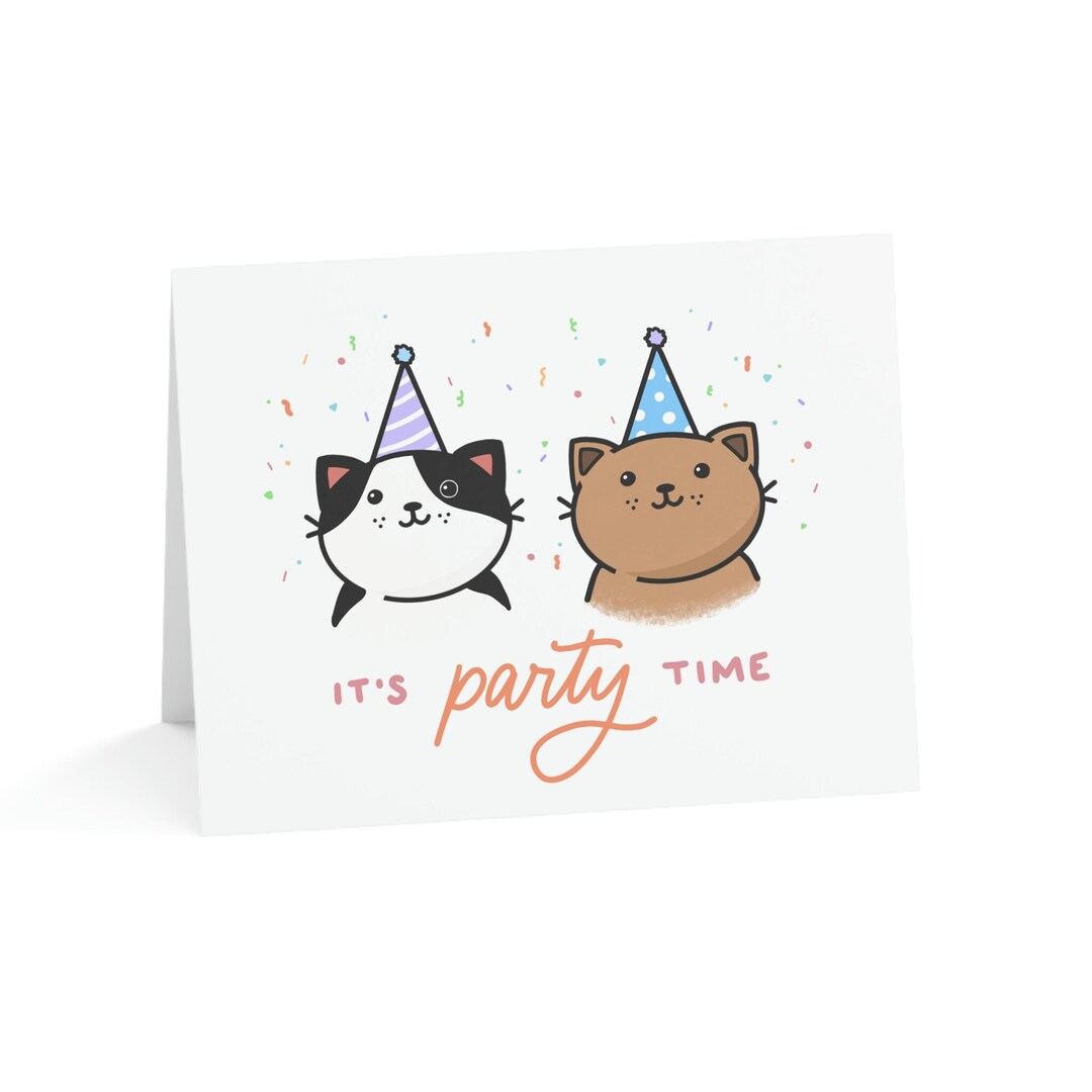 Cats in Party Hats 'it's Party Time' Confetti Celebration Birthday ...