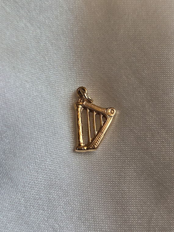 Small 14k Solid Gold Harp Charm