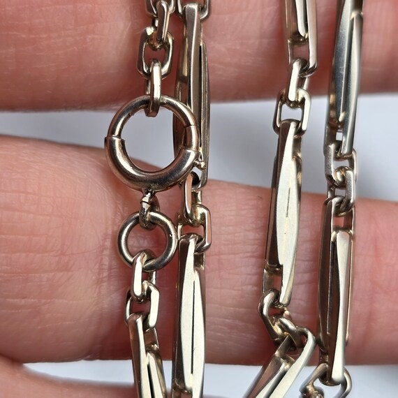 Vintage 14k Solid White Gold Bar Link Watch Chain - image 4