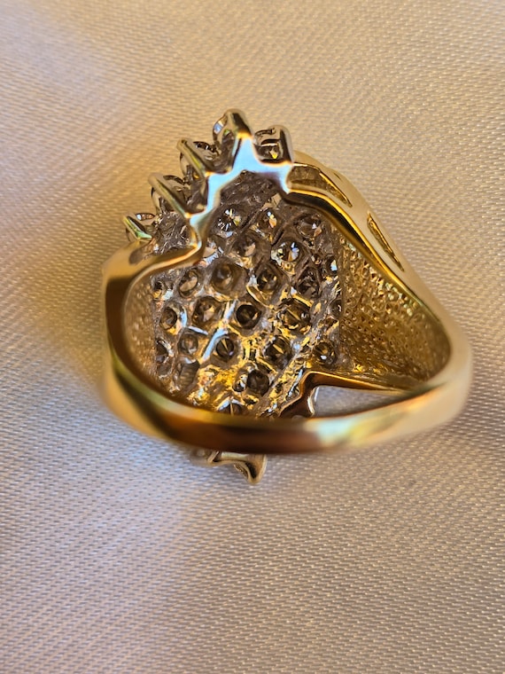 Vintage 14k Solid gold Diamond Cluster Cocktail R… - image 5