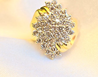 Vintage 14k Solid gold Diamond Cluster Cocktail Ring