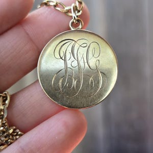 Vintage Round 14k Solid Gold Engine Turned Monogrammed Locket