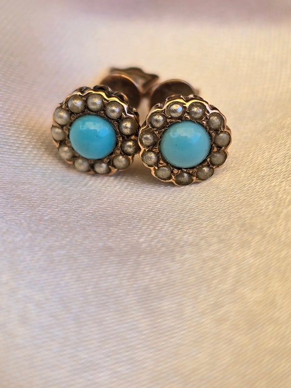 10kt Antique Turquoise Pearl Halo Screwback Stud E