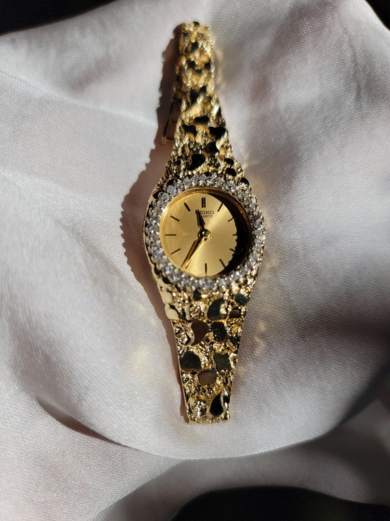 Vintage 14k Solid Gold Nugget Watch Seiko 1980s With Genuine - Etsy