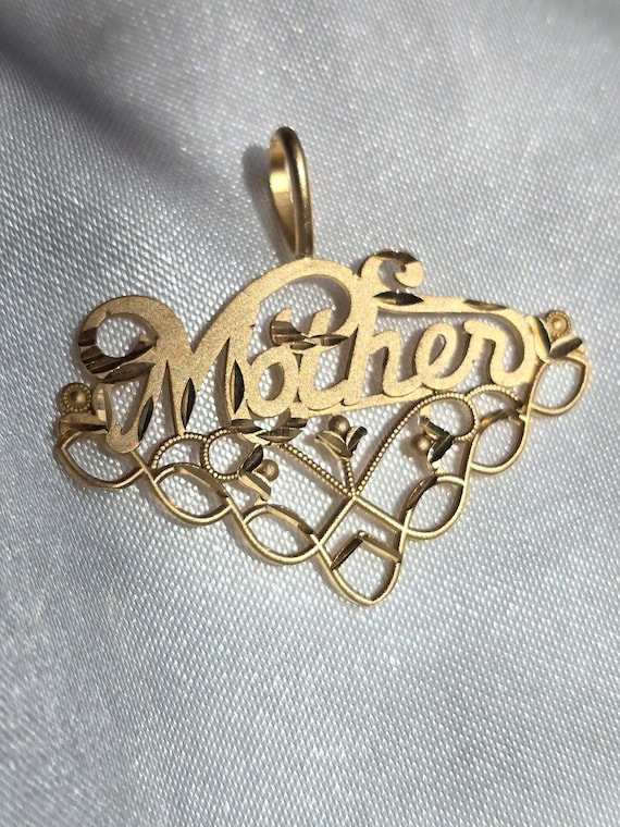 14k Solid Gold Cursive "Mother" Pendant