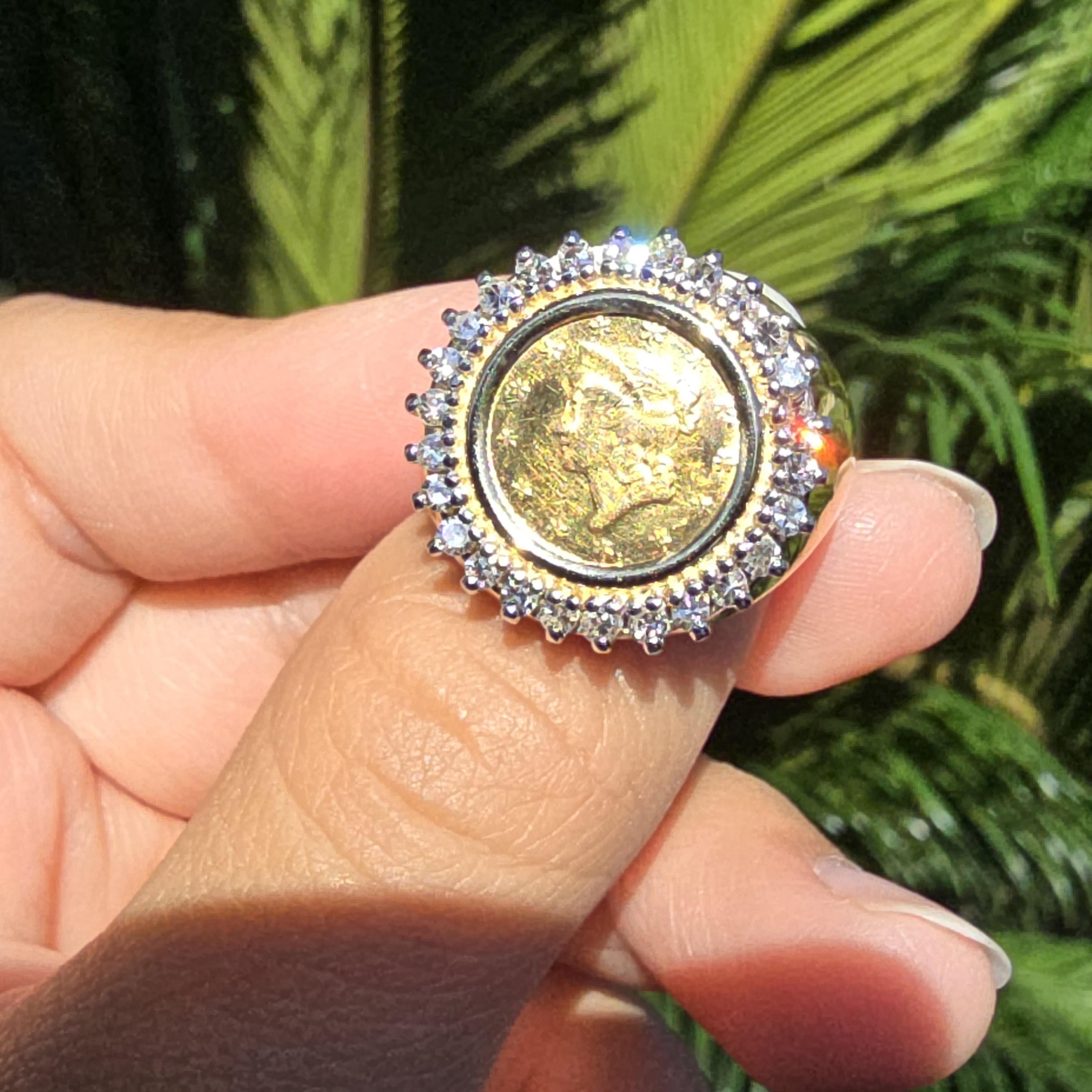 22k Coin Diamond Halo 14k Ring Etsy Canada