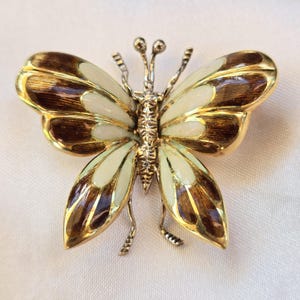 18K Enamel Diamond Butterfly Brooch