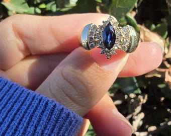 14k Solid Gold Sapphire Diamond Ring
