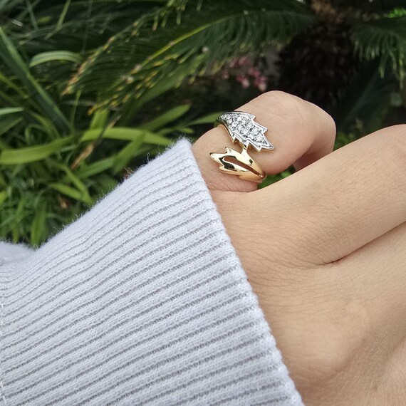 14k Leaf Wrap Bypass Ring - image 2