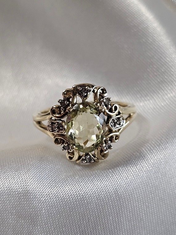 10kt Solid Yellow Gold Peridot and Diamond Ring