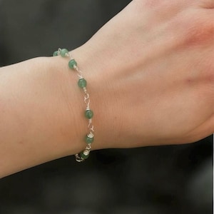 Genuine Green Aventurine Bracelet: Silver Plated Copper, Minimalist Crystal