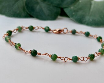 Green Moss Agate Gemstone Bracelet, Crystal, Healing Stone, Copper Wire Wrapped, Dainty, Minimalist, Boho, Gift, luck, Mother's Day