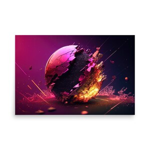 AI Abstract Wall Art Unframed Luster Print, Abstract Neon Cracked Glass 007