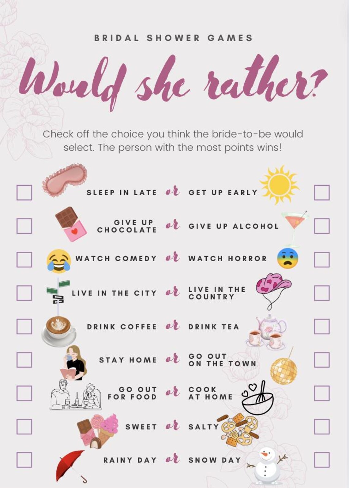 She Games Would She Rather Bridal Shower Game! - Etsy