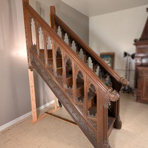 Belgian Antique Gothic Oak Staircase w/ Handrails Architectural Salvage