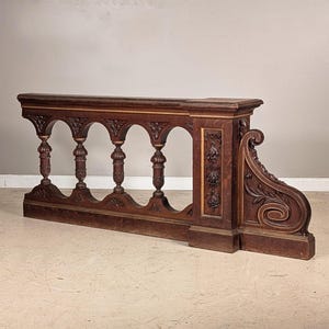 Antique French Gothic Carved Oak Balustrade Rail Panel Reclaimed Architecture
