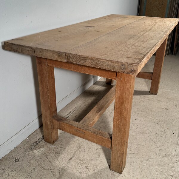 Petite French Antique Farm Table/Desk/Library Table in Oak