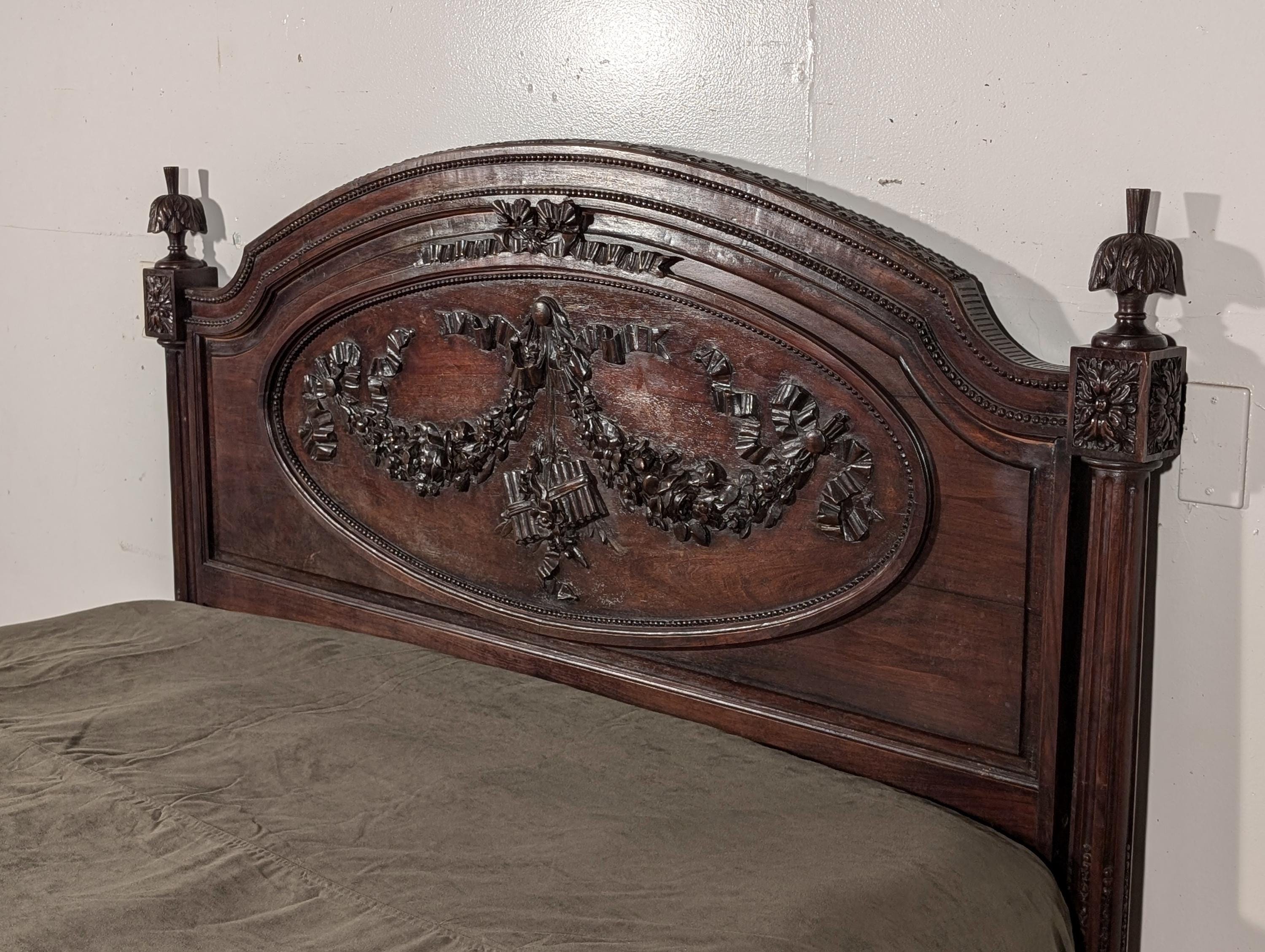Antique French Queen Size Louis XVI Style Headboard Bed in Walnut Wood ...