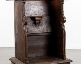 1700's Antique Belgian Choir Stall Church Seat Chair Bench in Walnut Wood