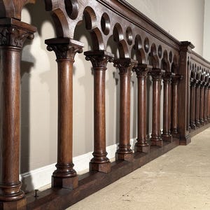 Antique Gothic Revival Oak Wood Church Balcony Railing Rail 20' Long