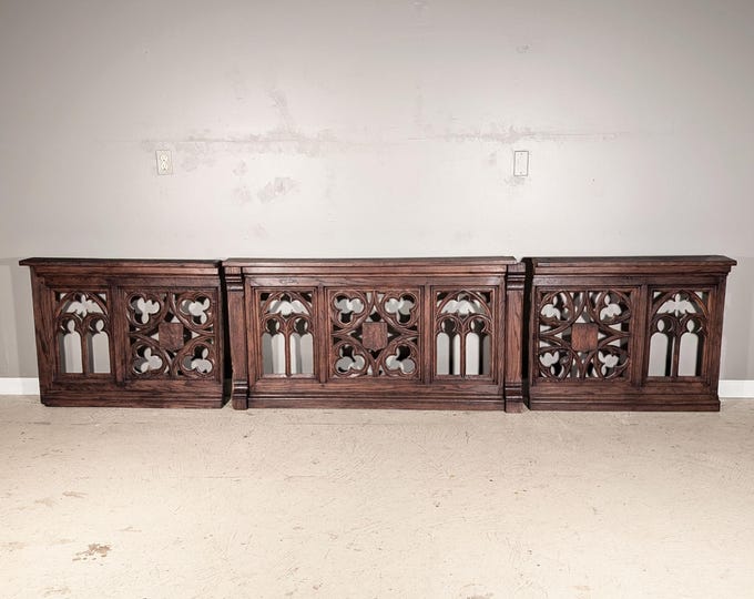 Antique Oak Wood Gothic Communion Altar Rail Railing Room Divider ...