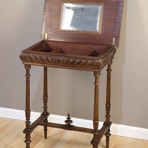 Antique French Oak Wood End Lamp Table Nightstand with Lift Top