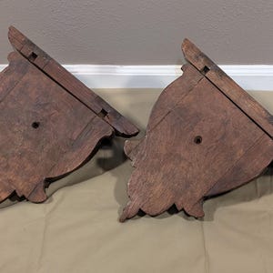 Pair of Antique French Oak Wood Wall Shelves Brackets Sconces Lion Gargoyle image 10