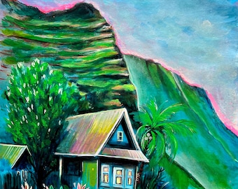 Art Print "Cliff Cottage", 5x7, from Original Acrylic Painting by Carlo Nohea Pure