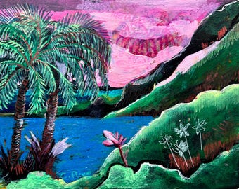 Art Print "Orchid Sky", 5x7, from Original Acrylic Painting by Carlo Nohea Pure