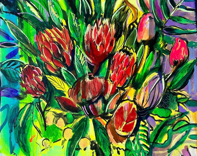 Vibrant "Red Bouquet" Giclee Print from Original Painting by Carlo Nohea Pure