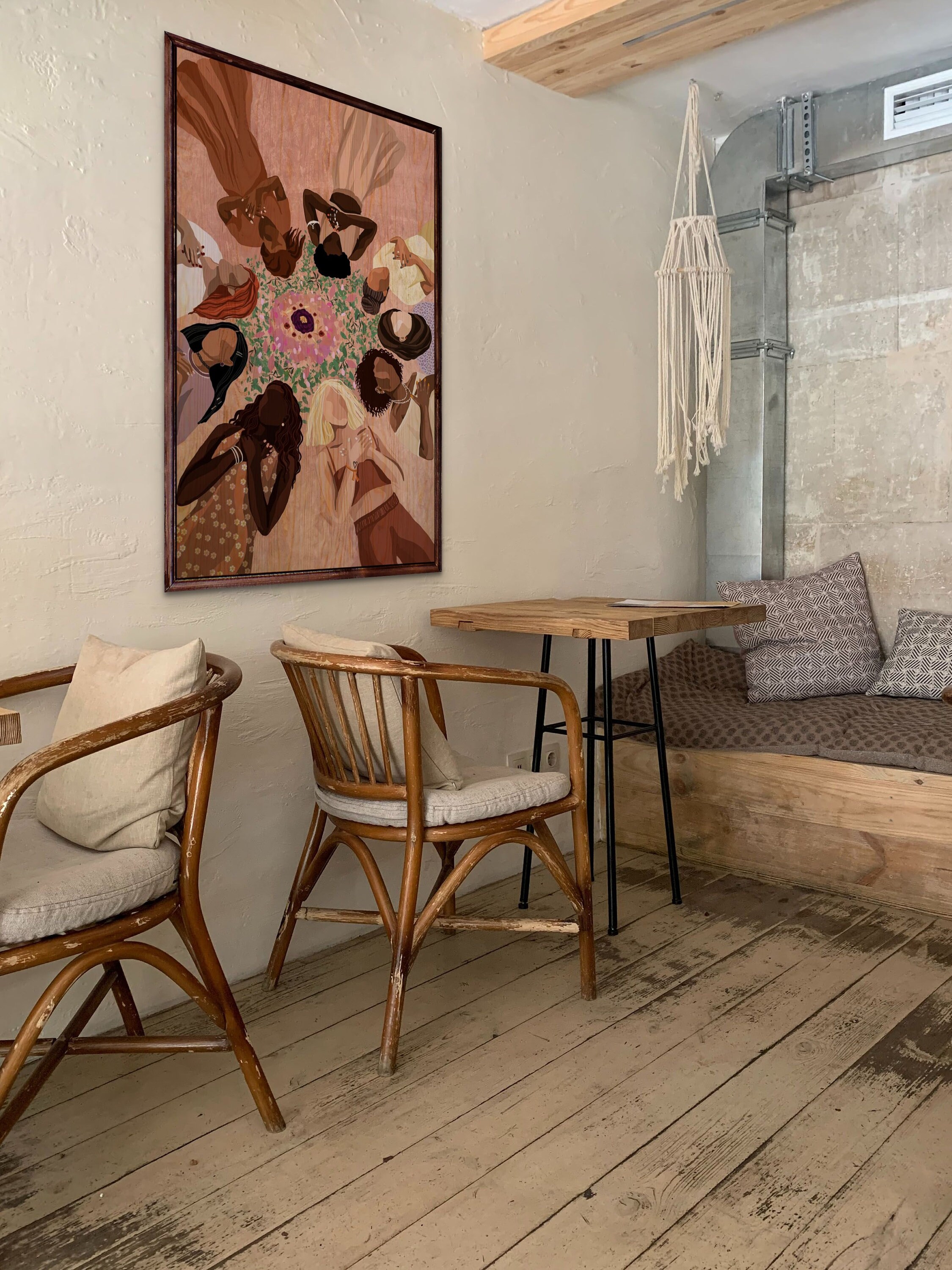 Woman Circle Wood Wall Art Boho and Natural Wooden Wall Art Etsy