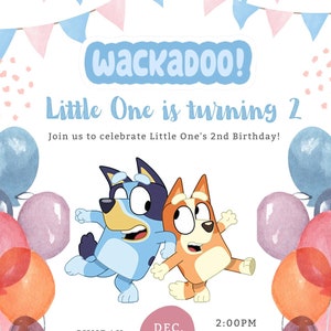 Wackadoo Blue Dog Birthday Invitation Personalized Downloadable