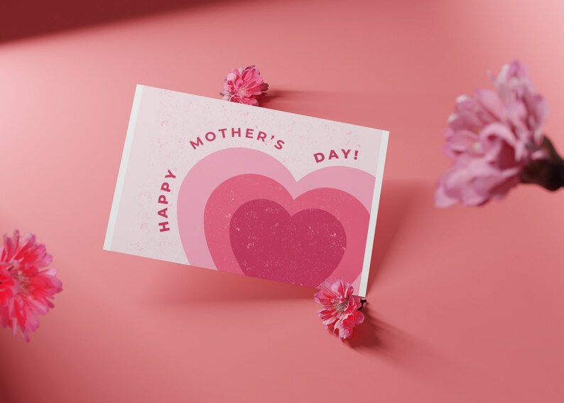 DIGITAL PRINTABLE Heartfelt Pink Hearts Greeting Card, Mothers Day Card ...