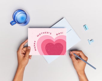 DIGITAL PRINTABLE Heartfelt Pink Hearts Greeting Card, Mothers Day Card, Digital Love Card, Printable Pink Heart Design